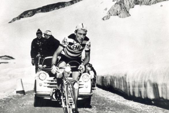 Charly Gaul climbing the Petit Bernard, at the Giro d'Italia in 1959.