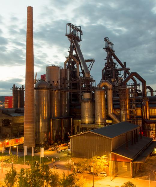 View of the old blast furnaces and the new constructions at Esch-Belval